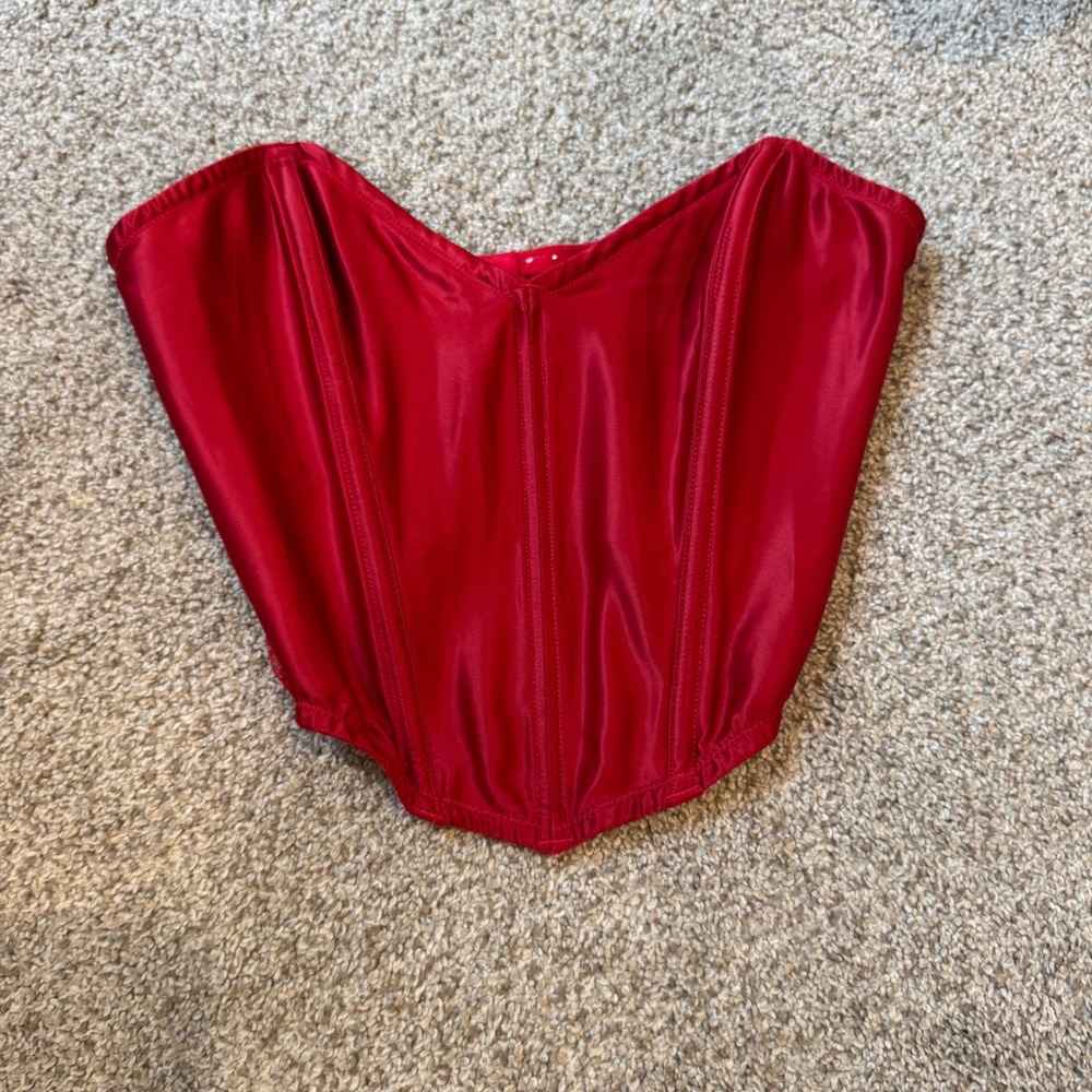 Victoria's Secret Red Satin Mesh Corset Bustier Top Small Hook & Eye Closure